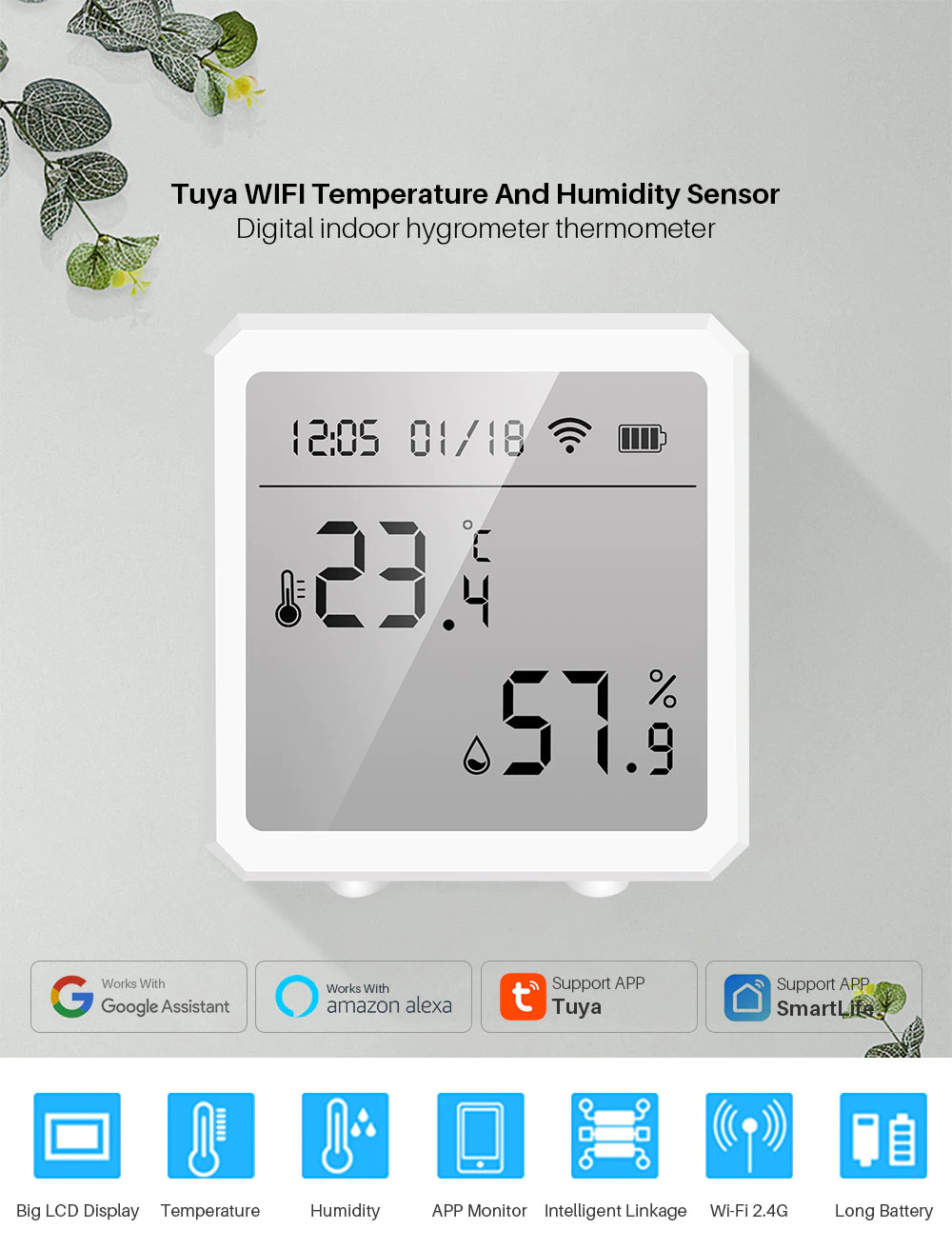 Tuya Smart Temperature And Humidity Sensor WiFi APP Remote Monitor For Smart  Home var SmartLife WorkWith Alexa Google Assistant
